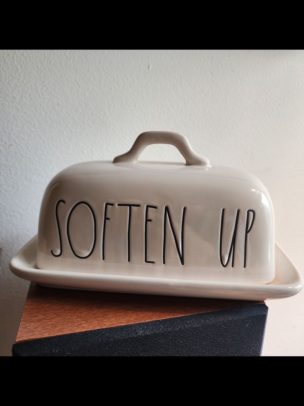 Rae Dunn Cream Ceramic "SOFTEN UP" Butter Dish